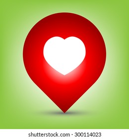 Red map marker with heart 
