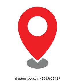 Ícone de marcador de mapa vermelho com design mínimo isolado em um fundo branco, ícone de pin de localização em estilos preenchidos de traçado editável para navegação, mapas e projetos de localização geográfica em aplicativos e sites.