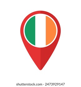 Marcador rojo del mapa con la bandera redonda de Irlanda. Locación Pin aislado icono Ilustración vectorial