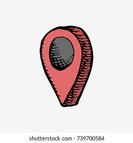 Red Map Marker Sketch. Hand Drawn Vector Illustration.