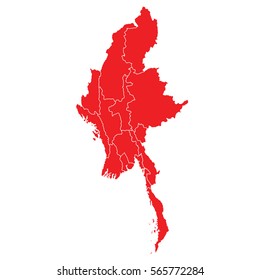 Red map of myanmar