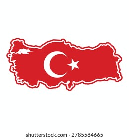 A red map outline of Turkey featuring the national flag with a white crescent moon and star, representing national identity.