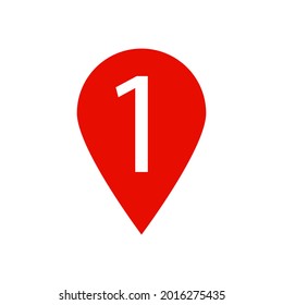 Red map pin with 1, one icon