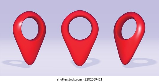 red map pin 3d icon. Realistic Location map pin gps pointer markers vector illustration