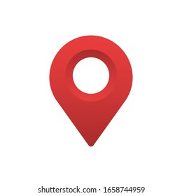 Red map pin. Concept of global coordinate, dot, needle tip, ui. 3D graphic design on white background.