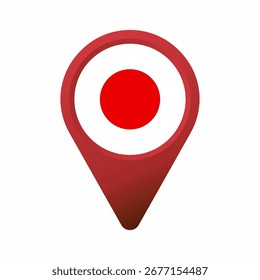 Pin rojo del mapa que muestra la ilustración plana de la bandera nacional de Japón