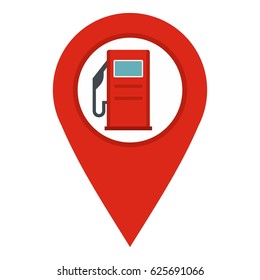 Red map pin with gas station sign icon flat isolated on white background vector illustration