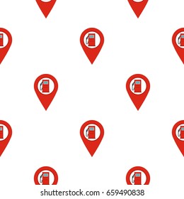 Red map pin with gas station sign pattern seamless flat style for web vector illustration