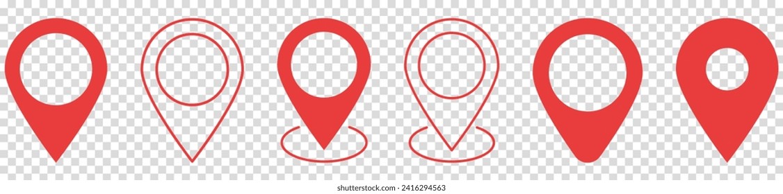 Red map pin icon set. Symbol for website design, logo, app, UI. Vector illustration isolated on transparent background