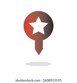 A red map pin icon with a star in the center, set against a white background.