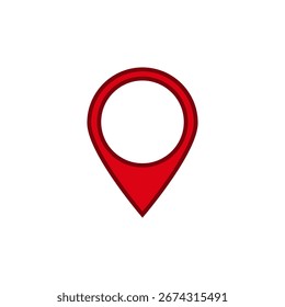 Icono rojo del pin del mapa utilizado para la ubicación, la navegación o la geolocalización. minimalista, audaz y llamativo.
