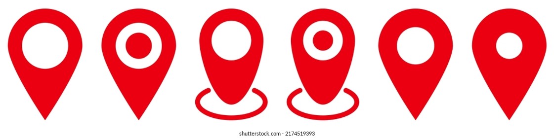 Red map pin icons. Location pin sign. Vector icon isolated on white background	
