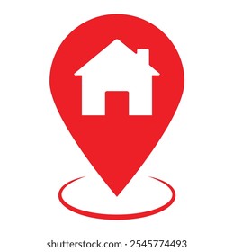 Red map pin for indicating a home or residential location. Location marker above a surface