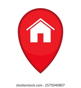 Red map pin for indicating a home or residential location. Vector icon for maps and navigation applications