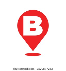 roter Kartenstift mit Buchstabe B Alphabet Symbol, Vektorsymbol auf weißem Hintergrund