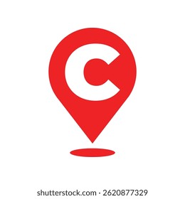 Red Map Pin with Letter C Alphabet Symbol Vector Icon on White Background