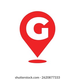 Rode Kaart Pin met Letter G Alfabet Symbool Vector Icon op Witte Achtergrond