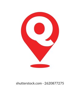 Red Map Pin with Letter Q Alphabet Symbol Vector Icon on White Background