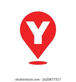 Red Map Pin with Letter Y Alphabet Symbol Vector Icon on White Background