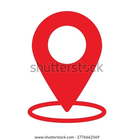 Red Map Pin Location Icon with Circle Base Vector. Navigation Pointer Symbol for Travel, GPS, Address and Position Finder. Minimalist Flat Design Sign for Maps, Web Interface and Mobile App UI.