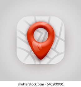 Red Map Pin Pointer On Map. Modern App Icon. Vector Illustration