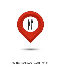Red map pin with restaurant icon.