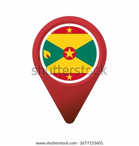 Red map pin showing Grenada national flag flat illustration