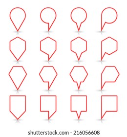 Red map pin sign location icon with gray reflection and shadow isolated on white background  in simple flat style. This web design element save in vector illustration 8 eps