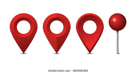 Red map pins set isolated on white background, vector illustration