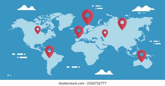 Roter Kartenpunkt , Ortungspunkte auf einer Weltkarte . Business- und Logistikkonzept
