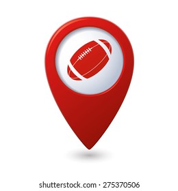 Red map pointer with american football icon