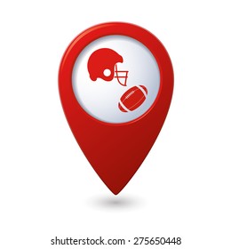 Red map pointer with american football icon