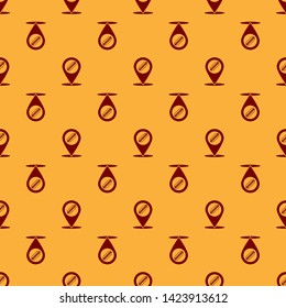 Red Map pointer with fast food hotdog icon isolated seamless pattern on brown background. Sausage icon. Vector Illustration