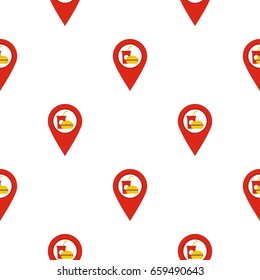 Red map pointer with fast food and restaurant sign pattern seamless flat style for web vector illustration