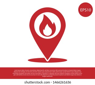 Red Map pointer with fire flame icon isolated on white background. Fire nearby. Vector Illustration