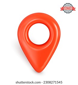 Red map pointer or GPS location icon, front view. Information sign. Realistic 3D vector graphics isolated on white background