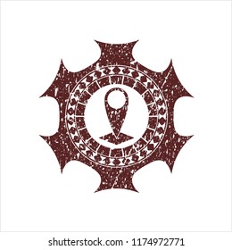 Red map pointer icon with rubber seal texture