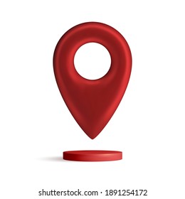 Red map pointer isolated on white background. Find address, location icon concept. GPS 3d Pointer. Vector 3d illustration.