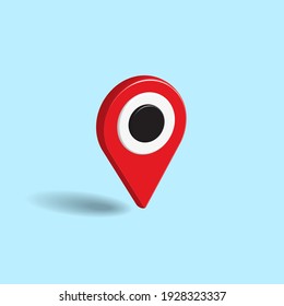 Red map pointer isolated on pastel blue color background. Creative 3D Vector illustration.