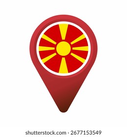 Pino de ponteiro vermelho mostrando a ilustração plana da bandeira da Macedônia do Norte