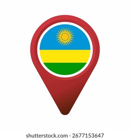 Red map pointer with Rwanda flag flat illustration