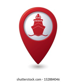 Red map pointer with ship icon.