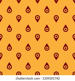 Red Map pointer with star icon isolated seamless pattern on brown background. Star favorite pin map icon. Map markers. Flat design. Vector Illustration