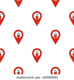 Red map pointer with tram symbol pattern seamless flat style for web vector illustration
