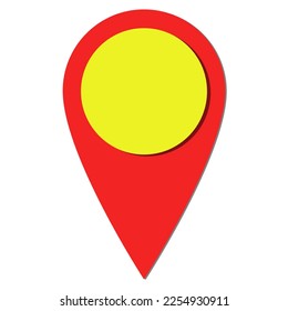 Red map pointer with yellow circle on white background. Vector illustration.