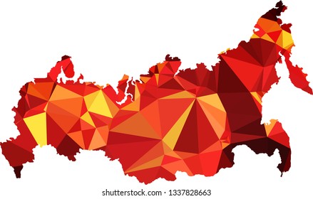 Red Map of Russia isolated on white background in low poly style. 