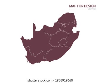 Red Map Of South Africa Vector. Isolated On White Background.