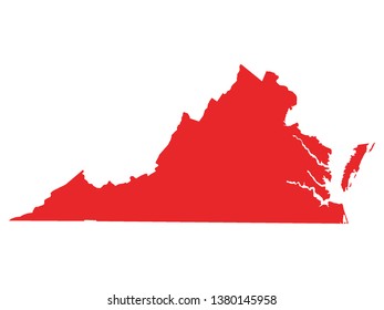 Red Map of US Federal State of Virginia