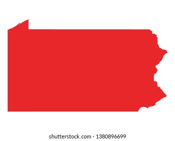 Red Map of US Federal State of Pennsylvania