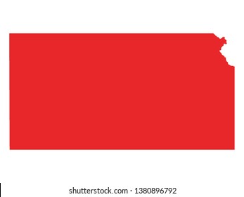 Red Map of US Federal State of Kansas